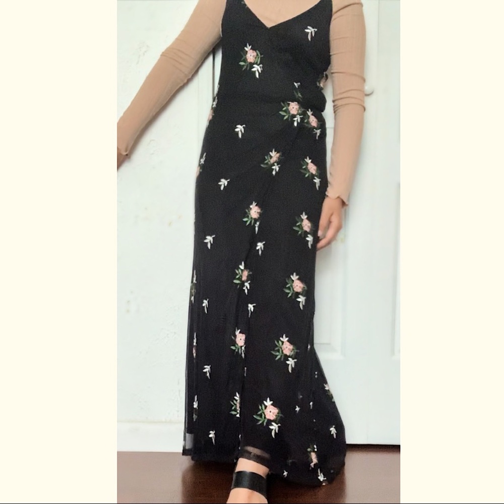 Black Netted Floral Maxi Dress